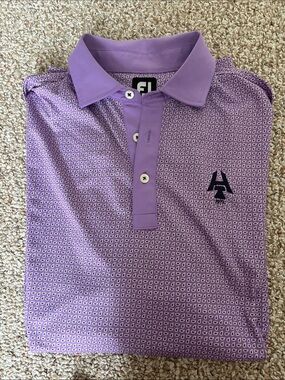 FJ FootJoy Golf Polo Mens Large Purple White Paisley Pattern Short Sleeve Shirt